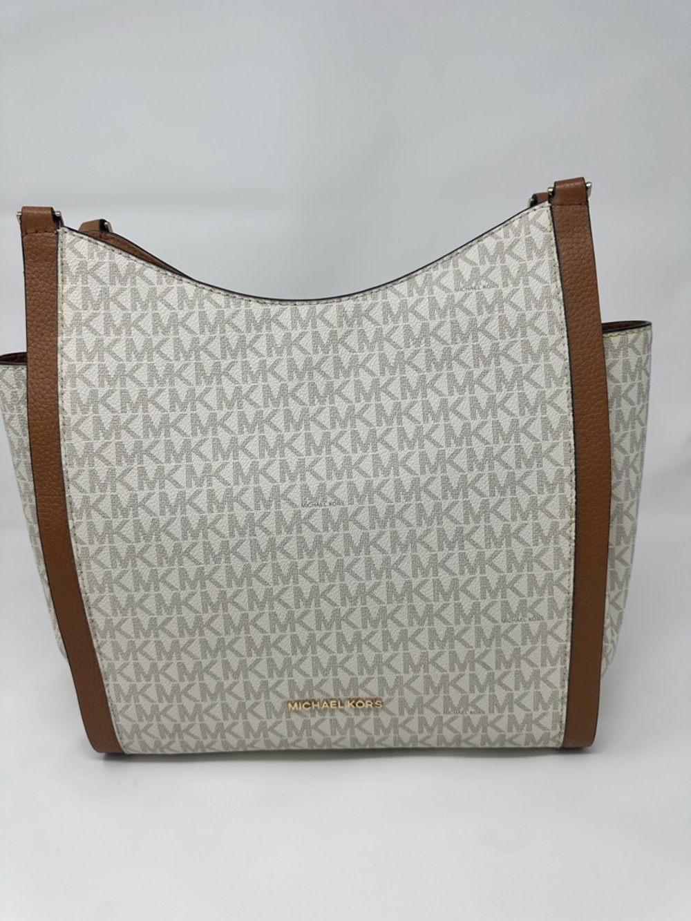 Michael Kors Cream and Brown MK Logo Tote